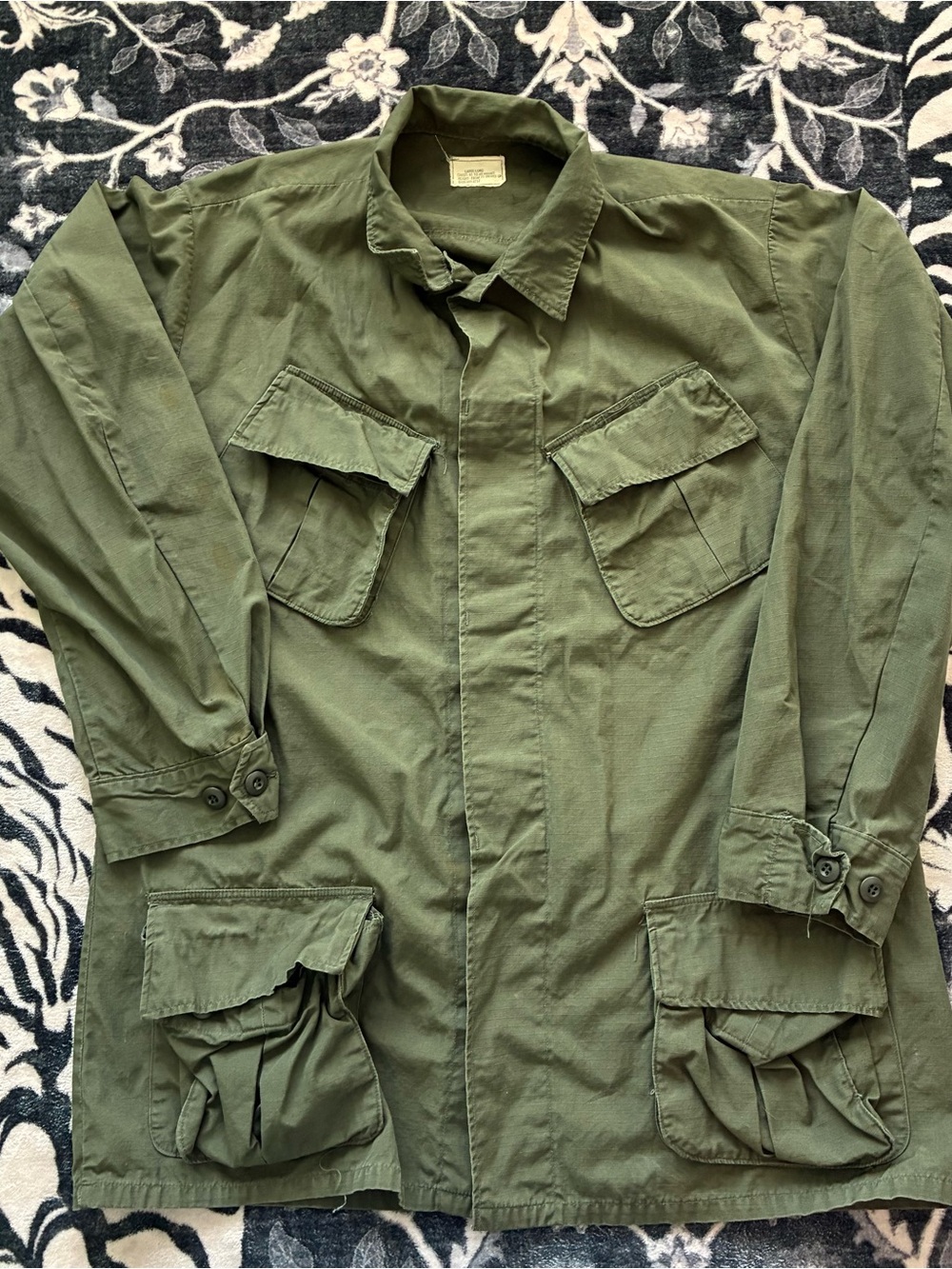 000 - VINTAGE 60s US UNITED STATES MILITARY OG 107 POPLIN RIP STOP JUNGLE JACKET